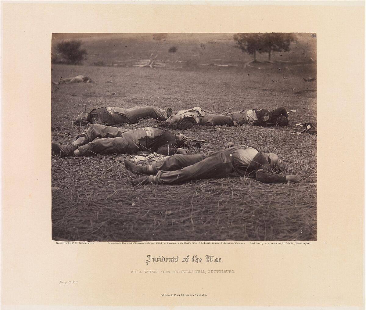 Field Where General Reynolds Fell, Gettysburg, Timothy H. O&#39;Sullivan (American, born Ireland, 1840–1882), Albumen silver print from glass negative 