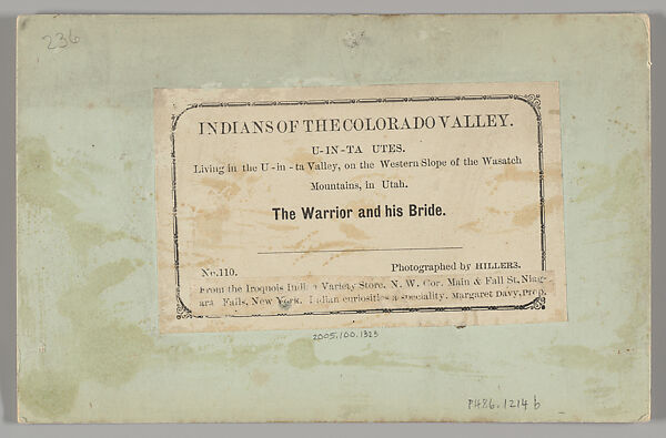 The Warrior and His Bride, John K. Hillers (American (born Germany), 1843–1925), Albumen silver print from glass negative