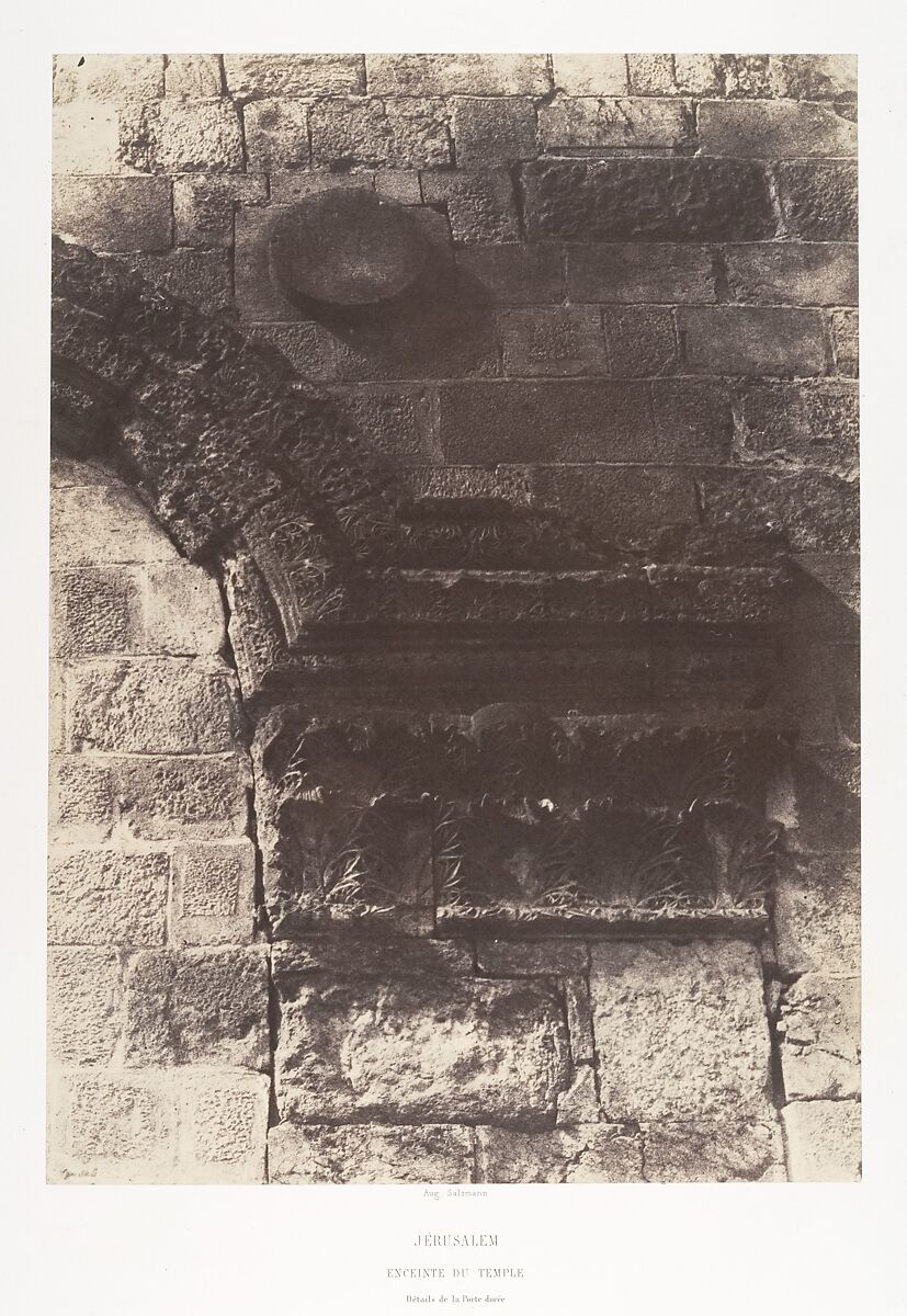 Jérusalem, Enceinte du Temple, Détails de la Porte Dorée, Auguste Salzmann (French, 1824–1872), Salted paper print from paper negative 