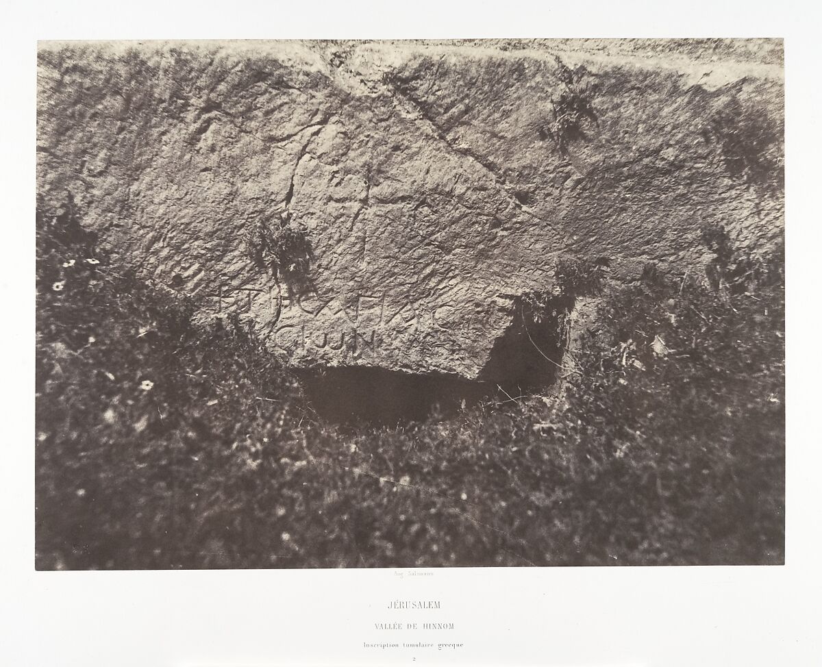 Jérusalem, Vallée de Hinnom, Inscription tumulaire grecque, 2, Auguste Salzmann (French, 1824–1872), Salted paper print from paper negative 