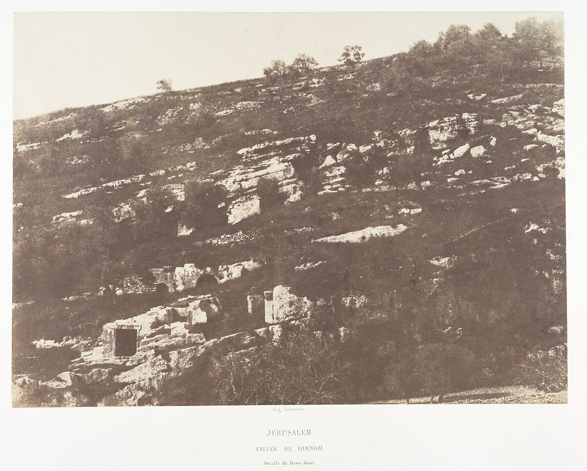 Jérusalem, Vallée de Hinnom, Détails du flanc droit, 1, Auguste Salzmann (French, 1824–1872), Salted paper print from paper negative 