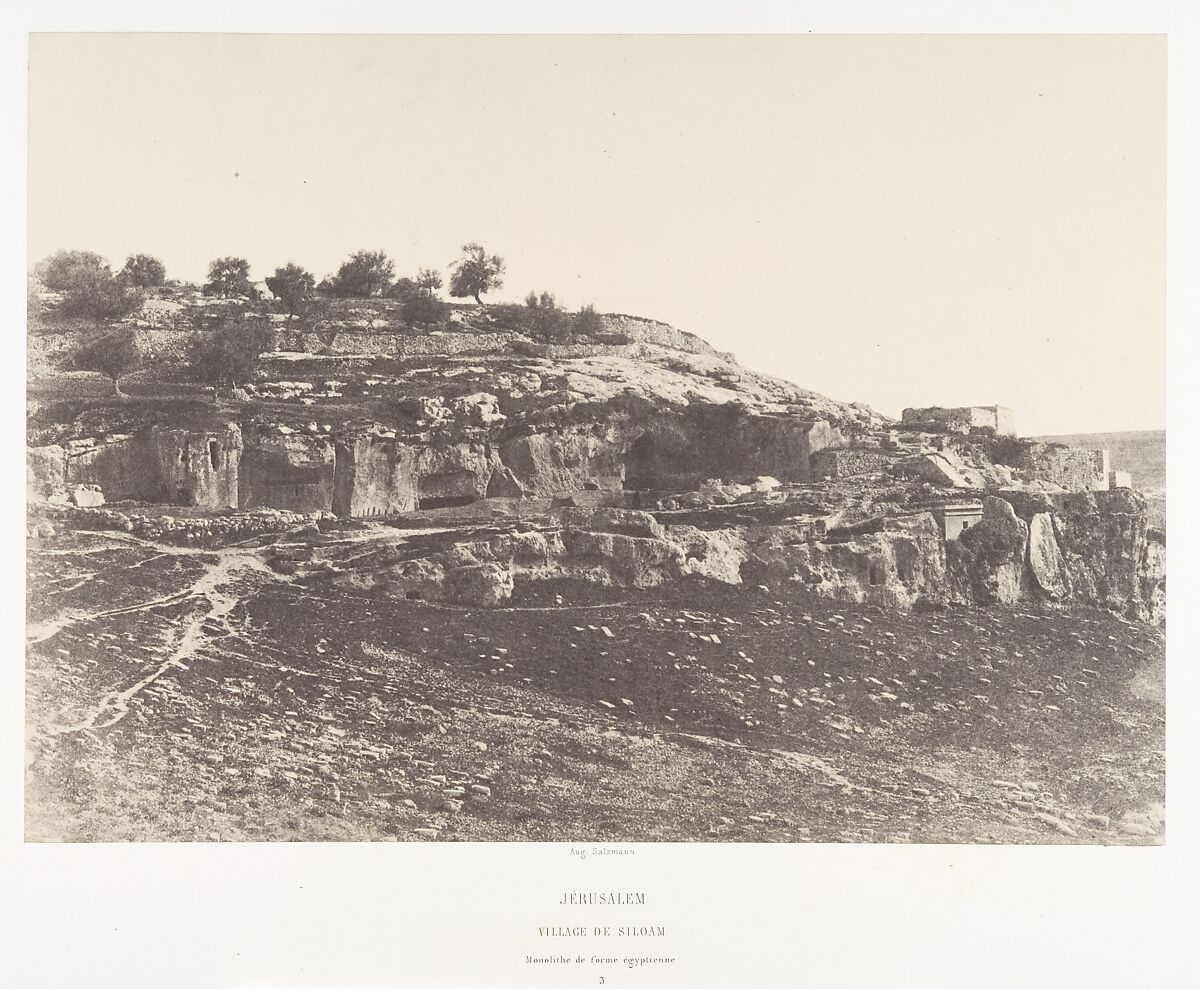 Jérusalem, Village de Siloam, Monolithe de forme égyptienne, 3, Auguste Salzmann (French, 1824–1872), Salted paper print from paper negative 