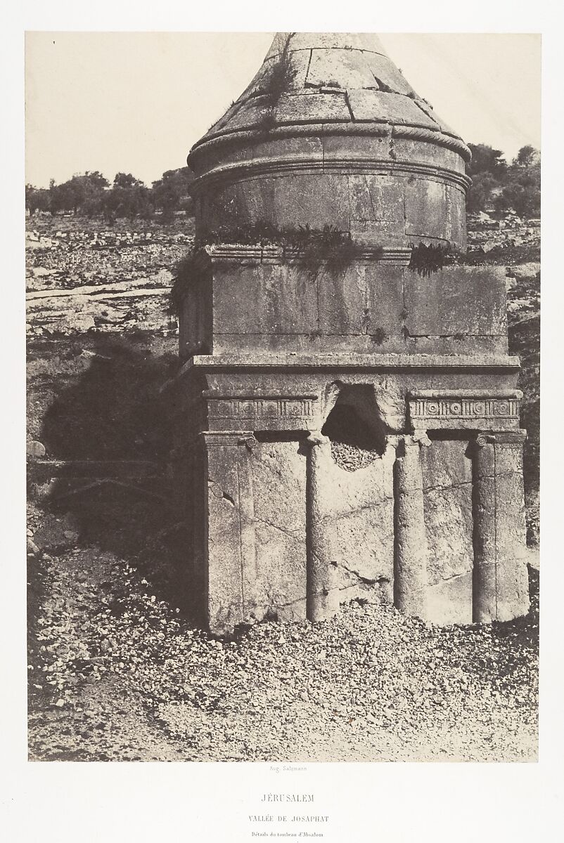 Jérusalem, Vallée de Josaphat, Détails du Tombeau d'Absalom, Auguste Salzmann (French, 1824–1872), Salted paper print from paper negative 