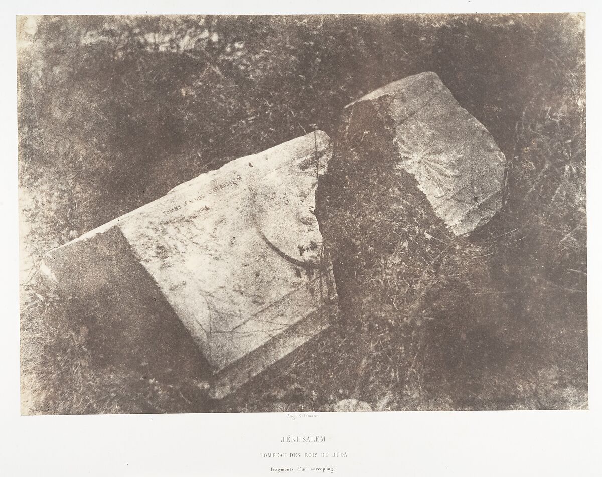 Jérusalem, Tombeau des rois de Juda, Fragments d'un sarcophage, Auguste Salzmann (French, 1824–1872), Salted paper print from paper negative 