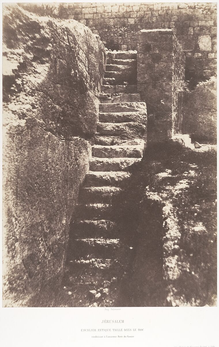 Jérusalem, Escalier antique taillé dans le roc, conduisant à l'ancienne Porte du Fumier, Auguste Salzmann (French, 1824–1872), Salted paper print from paper negative 