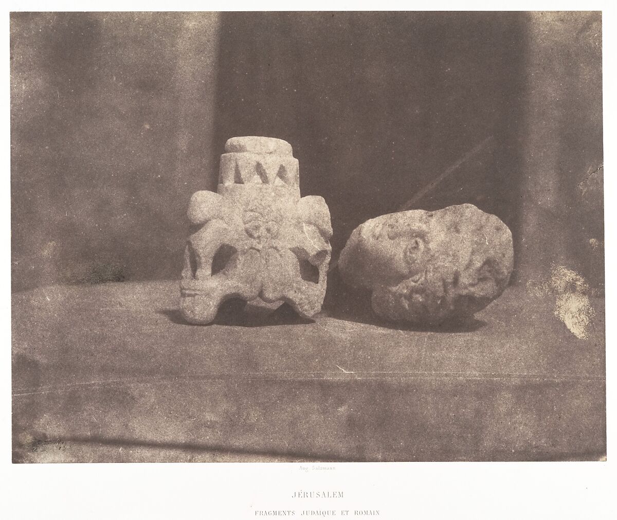 Jérusalem, Fragments judaïque et romain, Auguste Salzmann (French, 1824–1872), Salted paper print from paper negative 