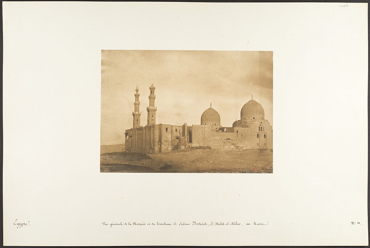 Vue générale de la Mosquée et du Tombeau de Sultan Bezkouk, El-Melek-el-Dâher, au Kaire, Maxime Du Camp (French, 1822–1894), Salted paper print from paper negative 