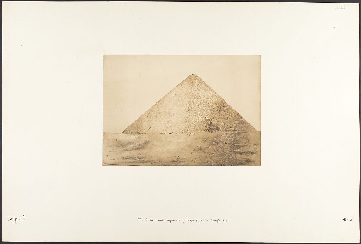 Vue de la grande pyramide (Chéops) prise à l'angle S.E., Maxime Du Camp (French, 1822–1894), Salted paper print from paper negative 
