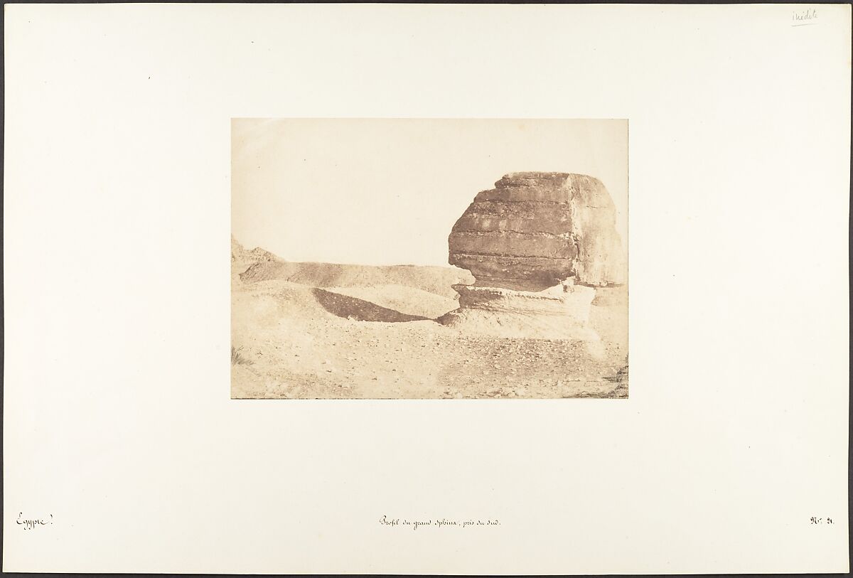 Profile du grande Sphinx, pris du Sud, Maxime Du Camp (French, 1822–1894), Salted paper print from paper negative 