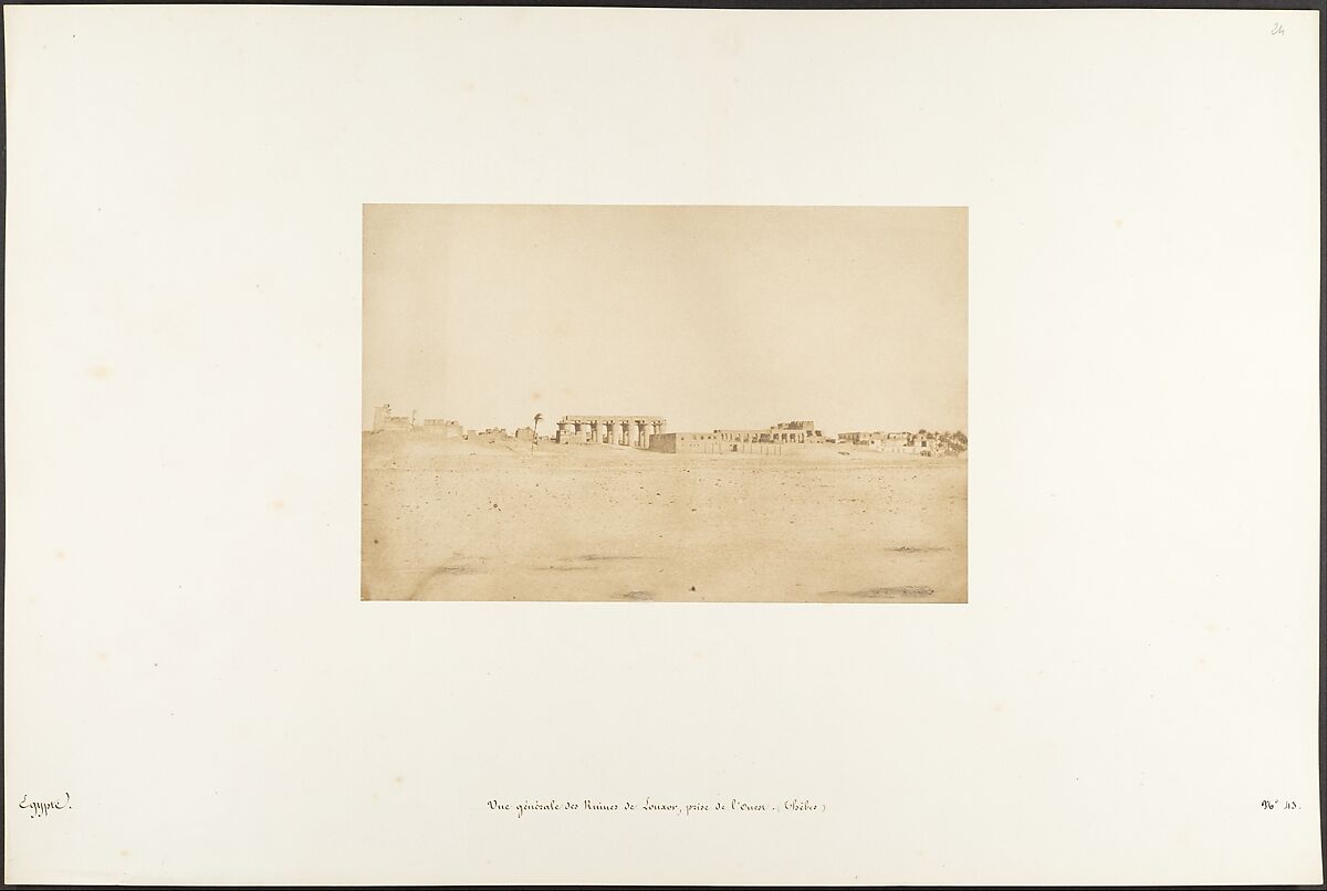 Vue générale des Ruines de Louxor, prise de l'Ouest (Thèbes), Maxime Du Camp (French, 1822–1894), Salted paper print from paper negative 
