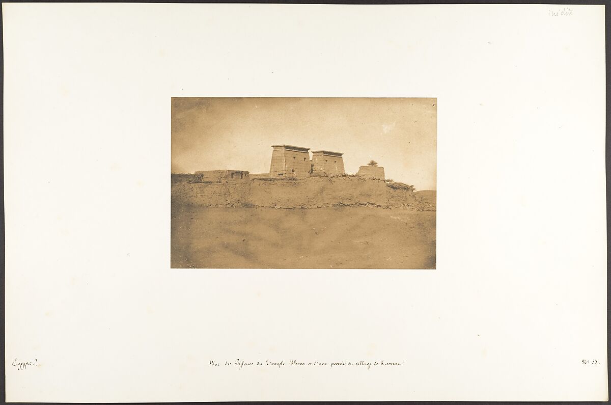 Vue des Pylones du Temple Khons et d'une partie du village de Karnac, Maxime Du Camp (French, 1822–1894), Salted paper print from paper negative 