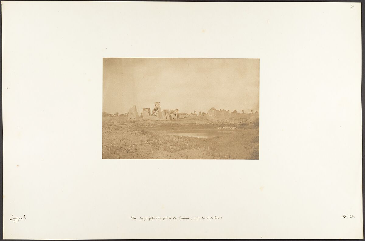 Vue des propylées du palais de Karnac, prise du Sud-Est, Maxime Du Camp (French, 1822–1894), Salted paper print from paper negative 