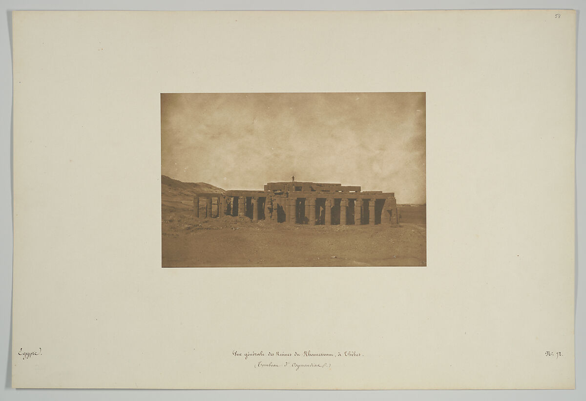 Vue générale des Ruines du Rhamesseum, à Thèbes (Tombeau d'Osymandian), Maxime Du Camp  French, Salted paper print from paper negative