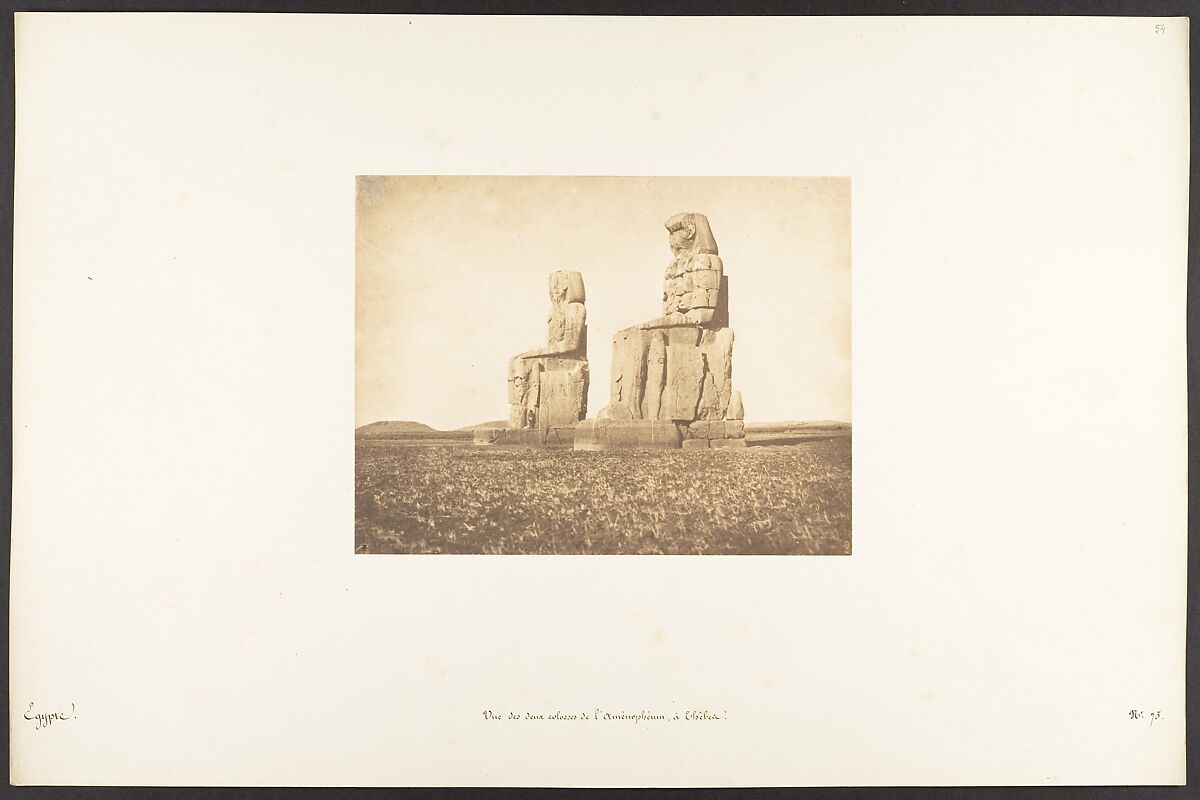 Vue des deux colosses de l'Aménophéum, à Thèbes, Maxime Du Camp (French, 1822–1894), Salted paper print from paper negative 