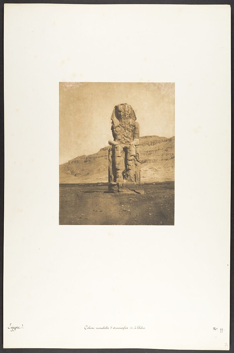 Colosse monolithe d'Amenophis III, à Thèbes, Maxime Du Camp (French, 1822–1894), Salted paper print from paper negative 