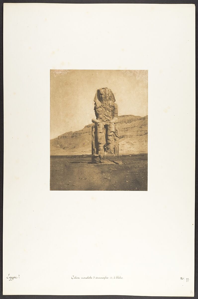 Colosse monolithe d'Amenophis III, à Thèbes, Maxime Du Camp  French, Salted paper print from paper negative