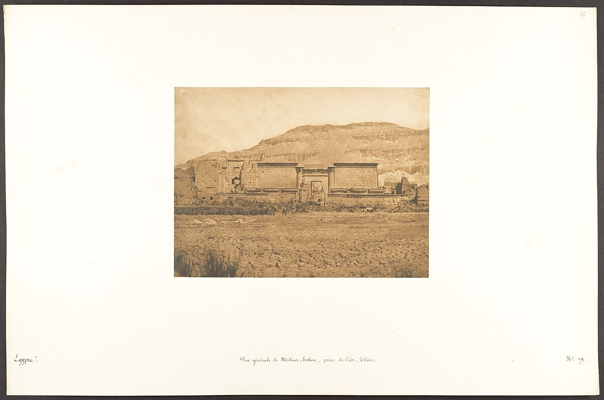 Vue générale de Médinet-habou, prise de l'Est (Thèbes), Maxime Du Camp (French, 1822–1894), Salted paper print from paper negative 