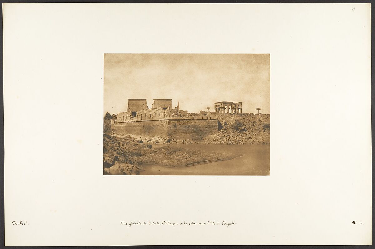 Vue générale de l'île de Philae, prise de la pointe Sud de l'île de Begueh, Maxime Du Camp (French, 1822–1894), Salted paper print from paper negative 