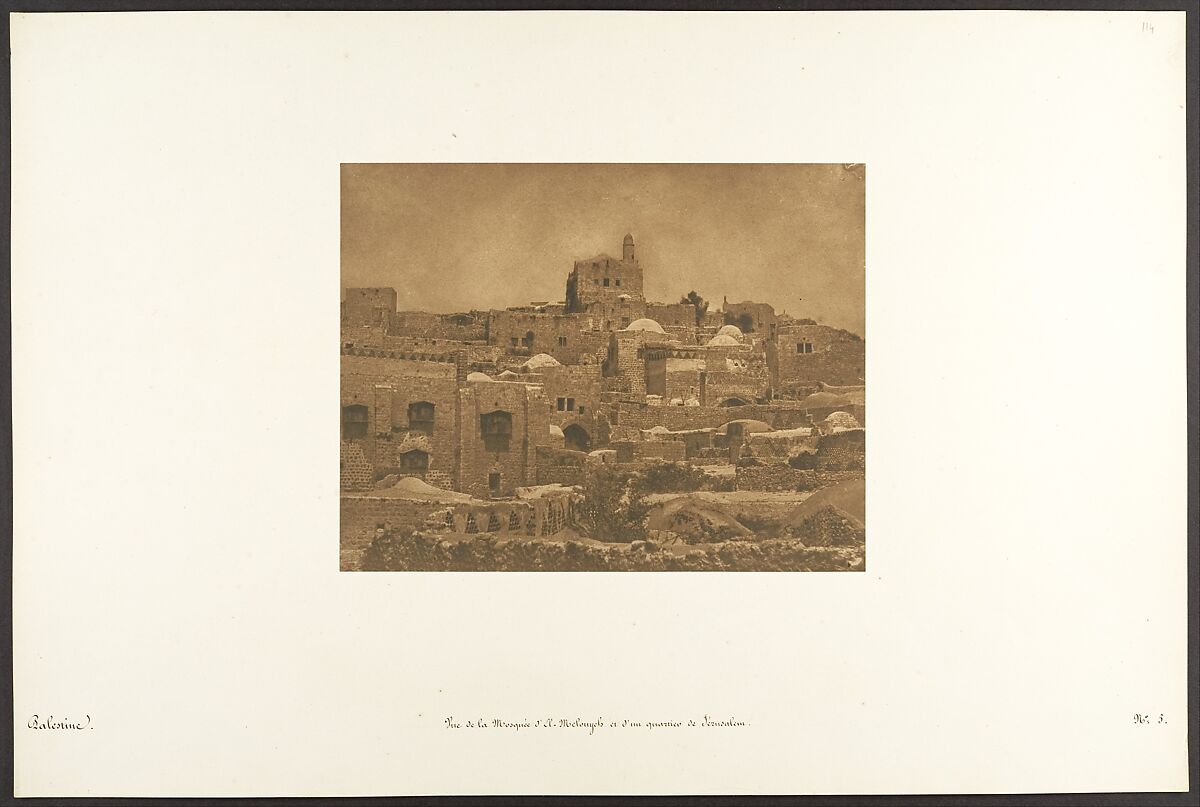 Vue de la Mosquée d'El-Melouyeh et d'un quartier de Jérusalem, Maxime Du Camp (French, 1822–1894), Salted paper print from paper negative 