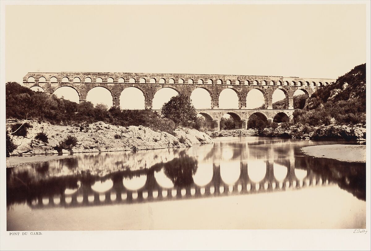 Pont du Gard, Edouard Baldus (French (born Prussia), 1813–1889), Albumen silver print from glass negative 