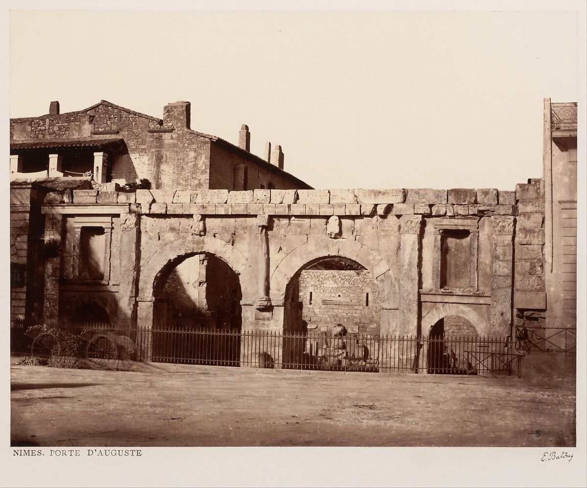 Nîmes, Porte d'Auguste, Edouard Baldus (French (born Prussia), 1813–1889), Albumen silver print from glass negative 