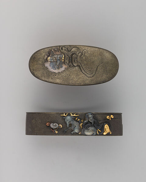 Sword-Hilt Collar and Pommel (Fuchigashira), Copper-silver alloy (shibuichi), gold, copper-gold alloy (possibly shakudō), Japanese 