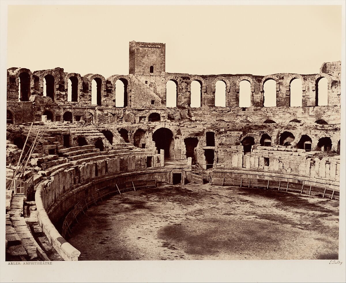 Arles, Amphithéâtre, Edouard Baldus (French (born Prussia), 1813–1889), Albumen silver print from paper negative 