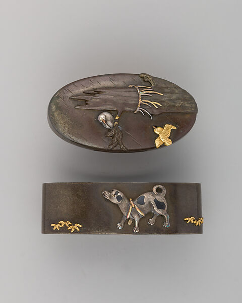 Sword-Hilt Collar and Pommel (Fuchigashira), Copper-silver alloy (shibuichi), gold, copper-gold alloy (shakudō), Japanese 