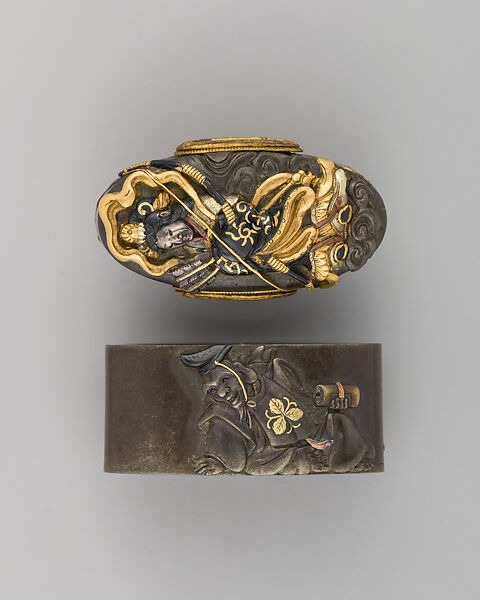 Sword-Hilt Collar and Pommel (Fuchigashira), Copper-silver alloy (shibuichi), gold, copper-gold alloy (shakudō), Japanese 