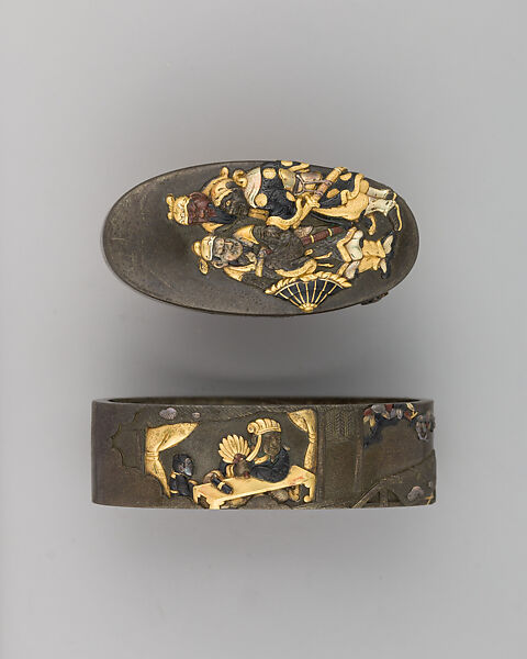 Swrod-Hilt Collar and Pommel (Fuchigashira), Copper-silver alloy (shibuichi), gold, copper-gold alloy (shakudō), Japanese 