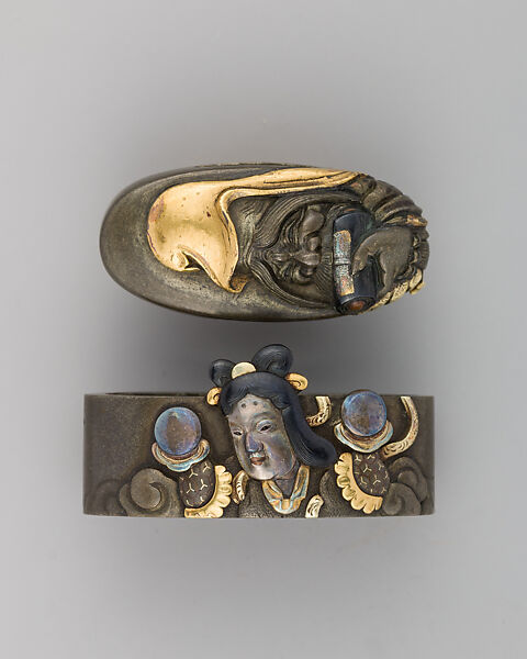Sword-Hilt Collar and Pommel (Fuchigashira), Copper-silver alloy (shibuichi), gold, copper-gold alloy (shakudō), Japanese 