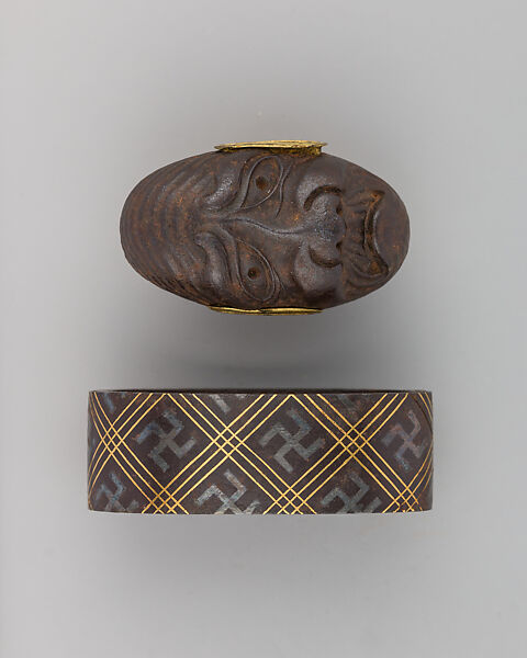 Sword-Hilt Collar and Pommel (Fuchigashira), Iron, gold, silver, Japanese 