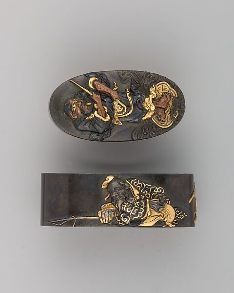 Sowrd-Hilt Collar and Pommel (Fuchigashira), Copper-silver alloy (shibuichi), gold, copper-gold alloy (possibly shakudō), Japanese 