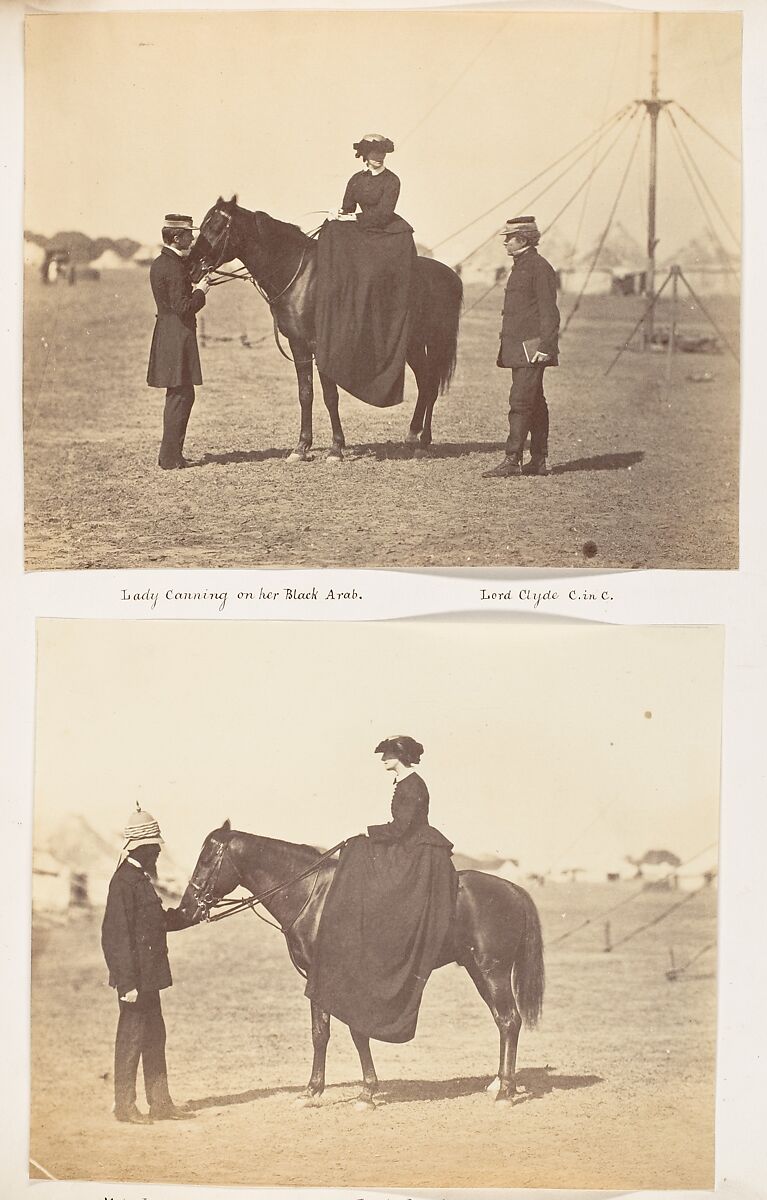 [Lady Canning on her Black Arab and Lord Clyde, Commander in Chief], Jean Baptiste Oscar Mallitte (French, 1829–1905), Albumen silver print