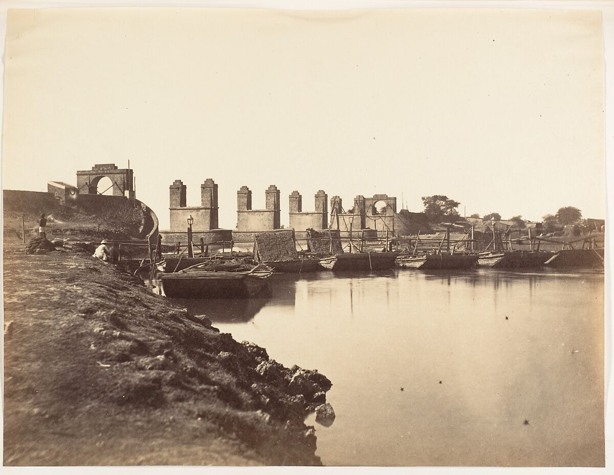 [Suspension Bridge Over the Hindun River Destroyed by the Rebels in 1857], Unknown, Albumen silver print 