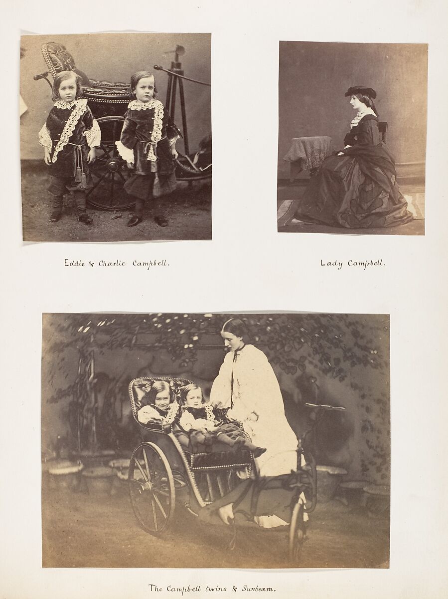 [The Campbell Twins and Sunbeam], Unknown, Albumen silver print