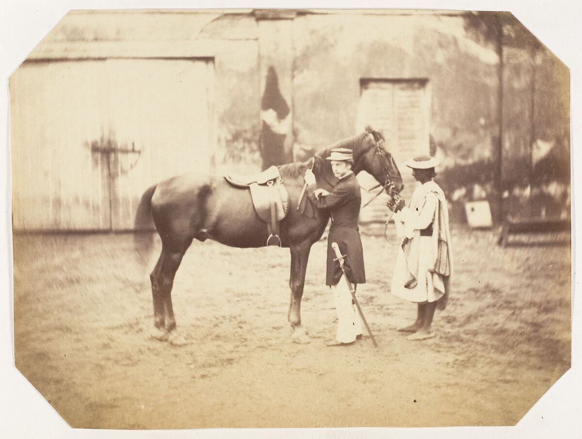 [Captain Stuart and the horse 'Tortoiseshell'], Unknown, Albumen silver print 