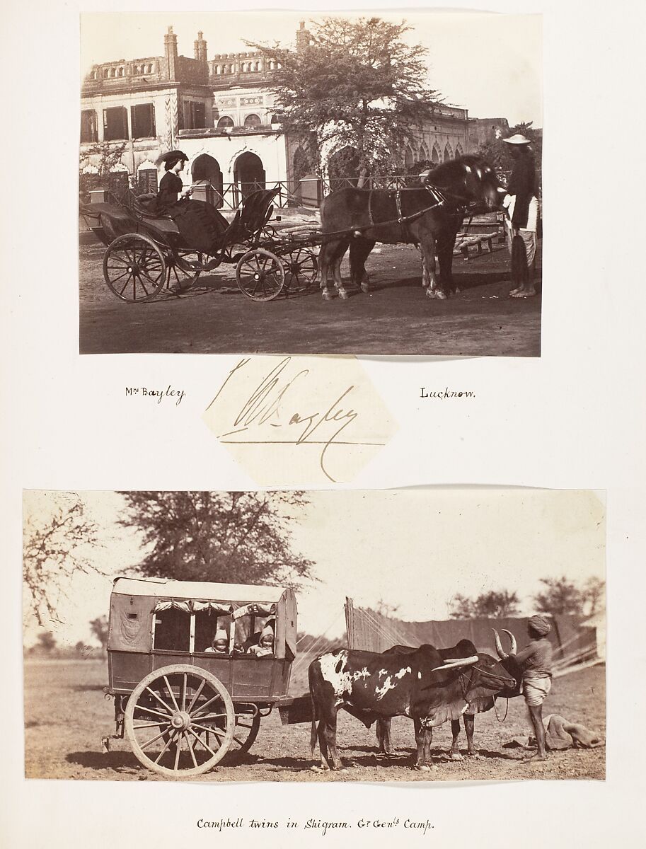 [Campbell Twins in a Shigram, Governor General's Camp], Jean Baptiste Oscar Mallitte (French, 1829–1905), Albumen silver print