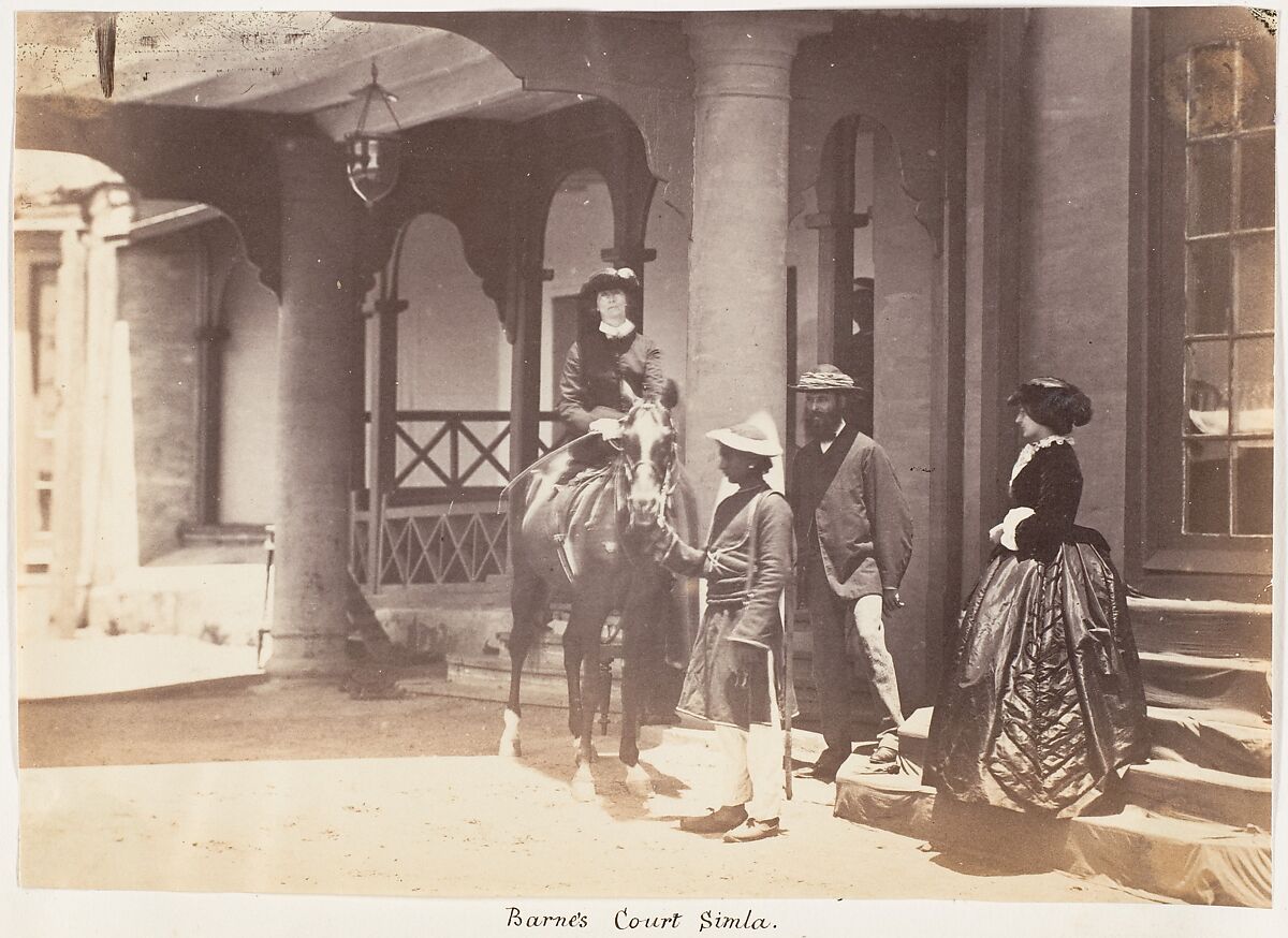 [Group Portrait: (L to R)Lady Canning, Major Jones and Lady Campbell, Barnes Court, Simla], Unknown, Albumen silver print 