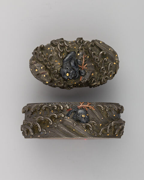 Sword-Hilt Collar and Pommel (Fuchigashira), Copper-silver alloy (shibuichi), gold, copper-gold alloy (possibly shakudō), Japanese