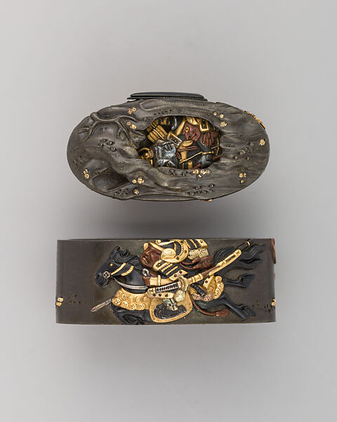 Sword-Hilt Collar and Pommel (Fuchigashira), Copper-silver alloy (shibuichi), gold, copper-gold alloy (shakudō), Japanese 