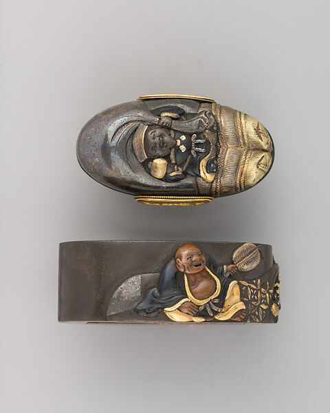 Sword-Hilt Collar and Pommel (Fuchigashira), Copper-silver alloy (shibuichi), gold, copper-gold alloy (shakudō), Japanese 