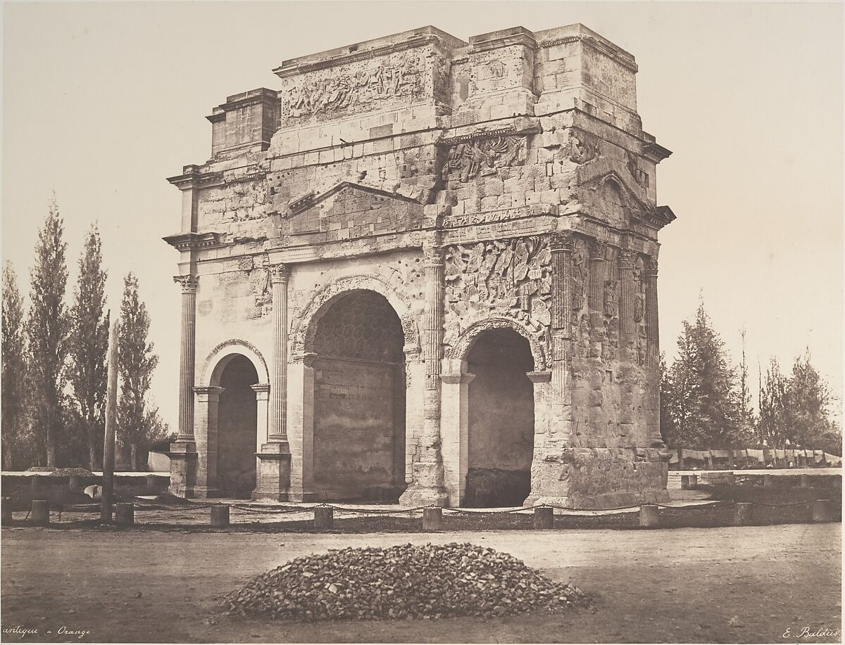 Arc antique à Orange, Edouard Baldus (French (born Prussia), 1813–1889), Salted paper print from paper negative 