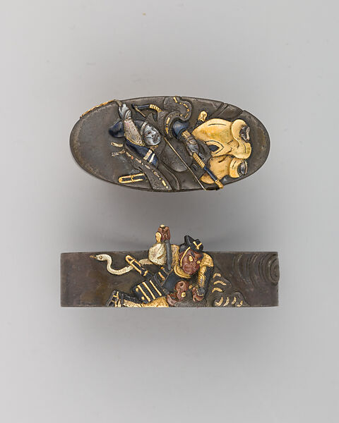 Sword-Hilt Collar and Pommel (Fuchigashira), Copper-silver alloy (shibuichi), gold, copper-gold alloy (shakudō), Japanese 