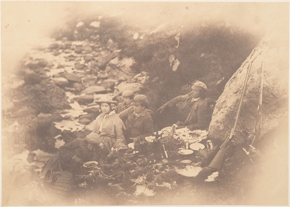 [Picnic Near a Stream], Horatio Ross (British, Rossie Castle, near Montrose, Scotland 1801–1886 Scotland), Salted paper print 