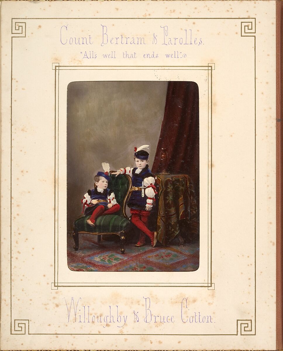 [Follett Family Album of Children Costumed for a Fancy Dress Ball], Owen Angel (British, ca. 1821–1909), Albumen silver prints from glass negatives with applied color