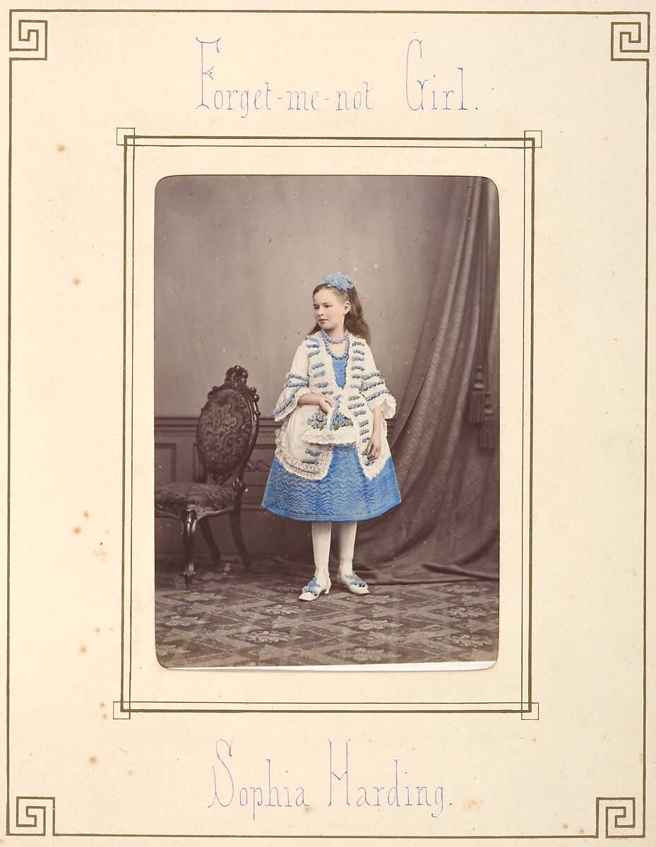 [Follett Family Album of Children Costumed for a Fancy Dress Ball], Owen Angel (British, ca. 1821–1909), Albumen silver prints from glass negatives with applied color