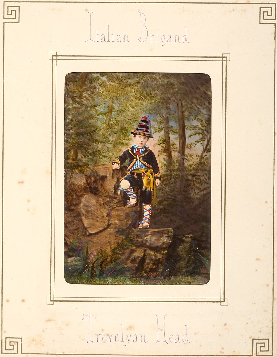 [Follett Family Album of Children Costumed for a Fancy Dress Ball], Owen Angel (British, ca. 1821–1909), Albumen silver prints from glass negatives with applied color