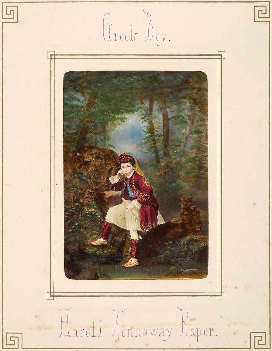 [Follett Family Album of Children Costumed for a Fancy Dress Ball], Owen Angel (British, ca. 1821–1909), Albumen silver prints from glass negatives with applied color