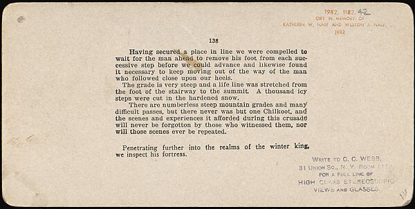 [Group of 42 Stereograph Views of Alaska Including the Gold Rush], George W. Griffith (American), Albumen silver prints